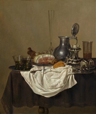Stilleben med skinke, 1650. av Gerrit Willemsz. Heda