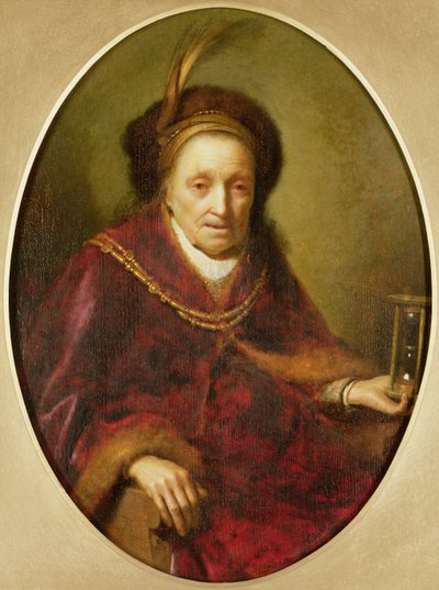En gammel kvinne med et timeglass av Gerrit Dou