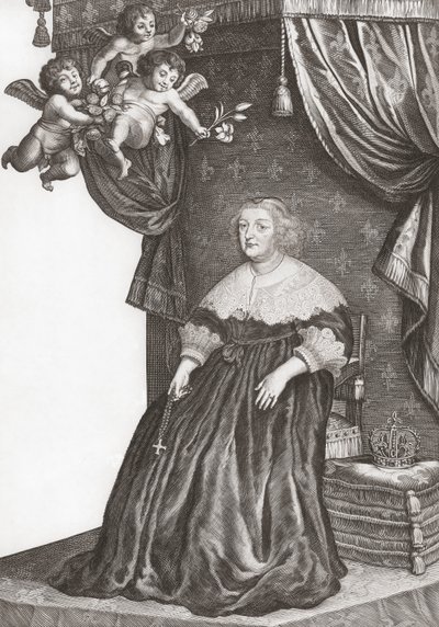 Marie de Medici, dronning av Frankrike. Portrett (trykk) av Gerrit van (after) Honthorst