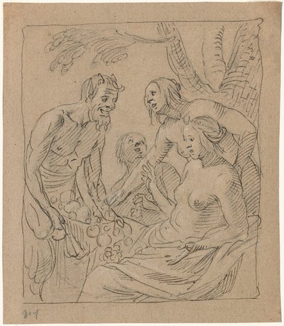 Diana og to nymfer mottar gaver fra en satyr (recto) av Gerrit van Honthorst