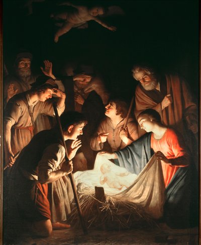 Hyrdenes tilbedelse - olje på lerret, ca. 1640 av Gerrit van Honthorst