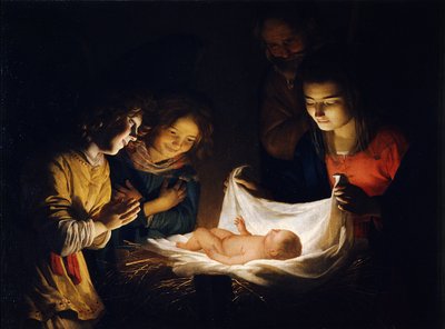 Tilbedelsen av Kristusbarnet, ca. 1620 av Gerrit van Honthorst
