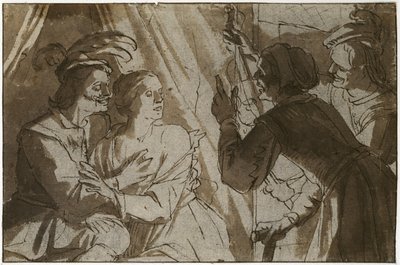 The Prodigal Son (penn og brunt blekk med vask over svart kritt på papir) av Gerrit van Honthorst