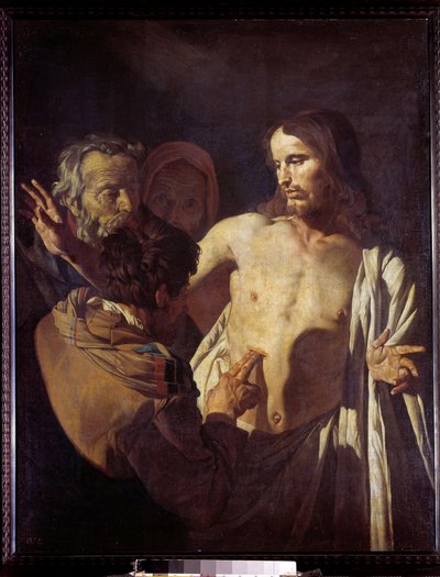 Den vantro St. Thomas Han rører ved Kristi sår redder for å tro på hans utseende. Maleri av Gerrit Van Honthorst (1590-1656) av Gerrit van Honthorst