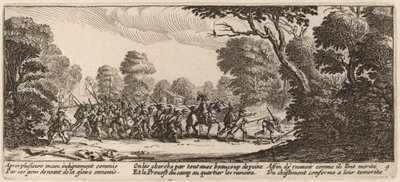 Oppdagelsen av de kriminelle soldatene av Gerrit van Schagen after Jacques Callot