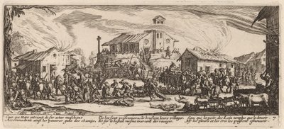 Plyndre og brenne en landsby av Gerrit van Schagen after Jacques Callot