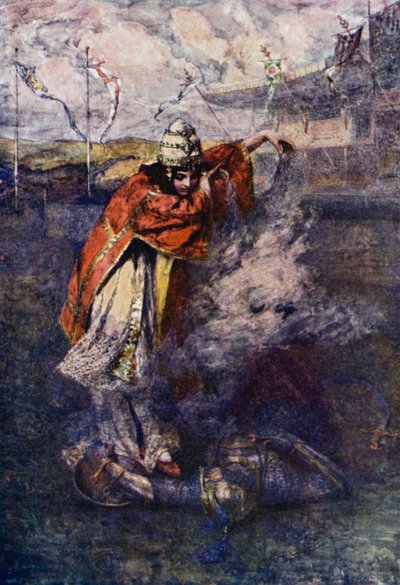Duessa dispelled the Enchanted Cloud (farge litho) av Gertrude E. Demain (after) Hammond