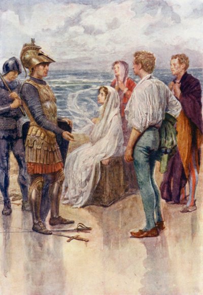 The Judgment of Artegall (farge litho) av Gertrude E. Demain (after) Hammond