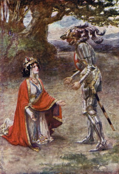 Røde Kors-ridderen ble fullstendig overvunnet (farge litho) av Gertrude E. Demain (after) Hammond