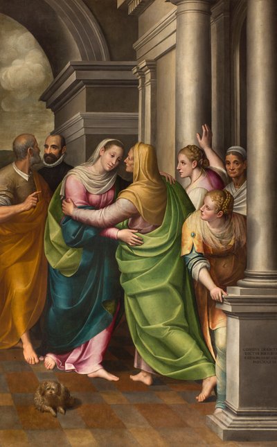 South Transept, besøksalter, altertavle av Gervaso Gatti, besøk av Maria til sin kusine Elisabeth 1583 av Gervasio Gatti