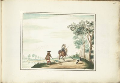Herre og dame til hest og en fotgjenger i et landskap av Gesina ter Borch (signed by artist)