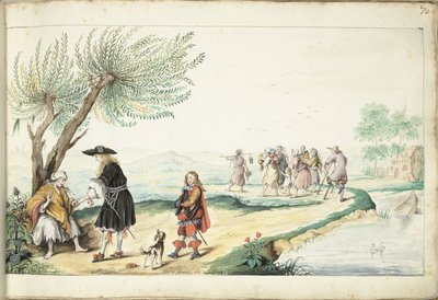 Roma-kvinne leser hånden til en gentleman (Moses?) av Gesina ter Borch (signed by artist)
