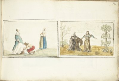 Herren binder en sko og eremitt som indikerer en kappe av Gesina ter Borch