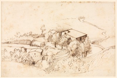 Gård med trær i et kupert landskap verso, 1567. av Gherardo Cibo