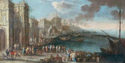Capriccio eller en middelhavsbrygge (olje på lerret) av Gherardo Poli