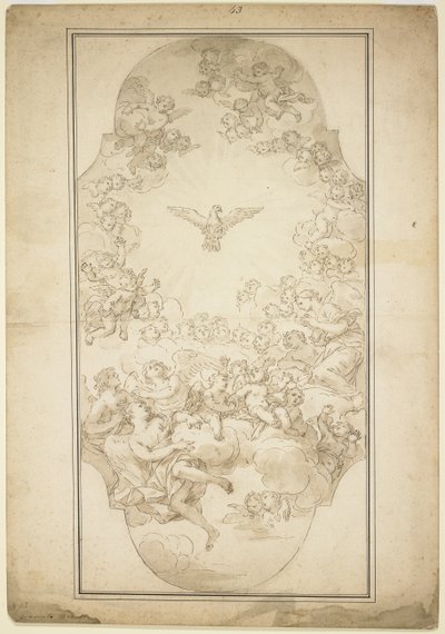 Den hellige ånd, 1680-tallet (penn og brunt blekk og vask over spor av svart kritt) av Giacinto Brandi