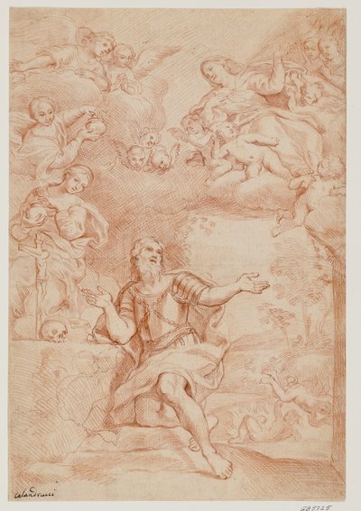 Madonnaen og to kvinner (de tre Marys) dukker opp i en visjon til St. William av Aquitaine av Giacinto Calandrucci