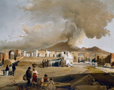 Utsikt over Forum og Jupiter-tempelet i Pompeii, illustrasjon av Giacinto Gigante (1806-1876) fra Houses and monuments of Pompeii, av Fausto og Felice Niccolini av Giacinto Gigante