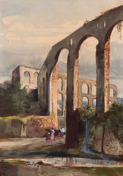 Kvinner under den romerske akvedukten ved Maddaloni, med tillegg av en Borbone-elev, muligens prinsesse Maria Annunziata di Borbone (1843-1871) (blyant, wc og gouache på papir) av Giacinto Gigante