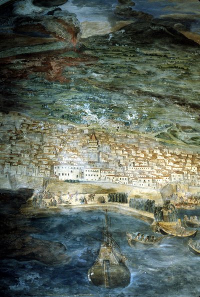 I 1669 ble byen Catania (Sicilia) ødelagt av Etna-utbruddet. Maleri av Giacinto Platania. Sakristiet til Duomo i Catania. av Giacinto Platanio