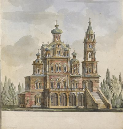 Prosjekt for Church of the Dormition of the Theotokos ved Pokrovka Street i Moskva av Giacomo Antonio Domenico Quarenghi