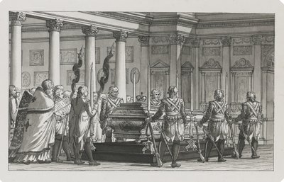 Keiseren Paul I ligger i staten med en æresvakt av Giacomo Antonio Domenico Quarenghi
