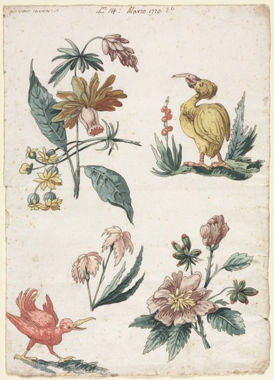 Blomsterdesign med to fugler, 1774. av Giacomo Cavenezia