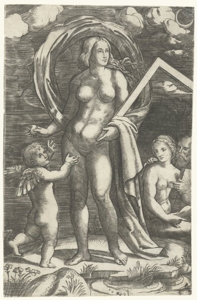 Venus med tegnekrok og Amor og kjærlighetspar av Giacomo Francia