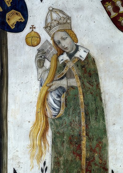 Skildring av markisen av Saluzzo og deres koner som historiske og mytologiske helter og heltinner. Detalj: Beatrice Visconti som aetiope, kona til Fredericos I 1418-30 av Giacomo Jaquerio