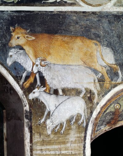 Husdyr, detalj fra freskomaleri av Giacomo Jaquerio (1375-1453), klosteret St. Anthony av Ranverso, Buttigliera Alta, Piemonte, Italia av Giacomo Jaquerio