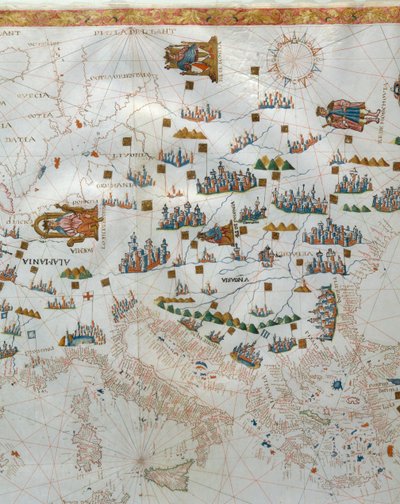 Et nautisk kart, detalj av Vest-Europa, 1564 av Giacomo Maggiolo