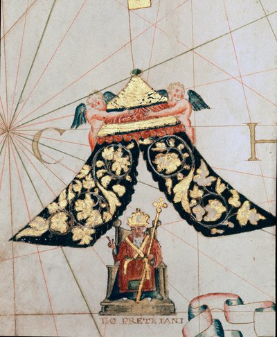 Representasjon av prest John, hersker over et kristent rike som ligger mot Etiopia (Detalj av et kart fra 1500-tallet) av Giacomo Maggiolo