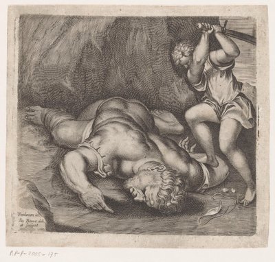 David halshugger Goliat-scener etter fresker av Pordenone i Santo Stefano i Venezia (serietittel) av Giacomo Piccini