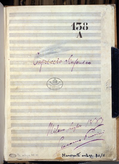Manuskriptnoter til "" Symphonic Caprice "" "(Symphonic Caprice") av komponisten Giacomo Puccini (1858-1924) 1883. Biblioteket ved Giuseppe Verdi Conservatory, Milano av Giacomo Puccini