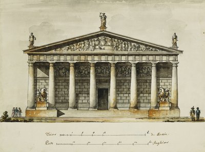 Design for rideskolen til hestevaktene, St. Petersburg: forhøyninger, snitt og grunnplan, av Giacomo Quarenghi