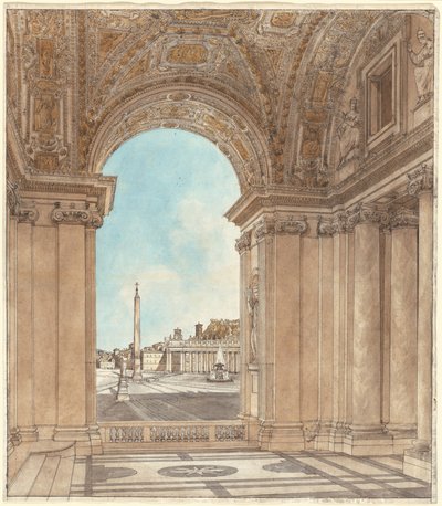 Piazzaen ved Peterskirken sett gjennom en bue av basilikaen av Giacomo Quarenghi