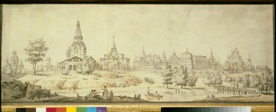 Utsikt over Kolomenskoye-distriktet i Moskva, til venstre Himmelfartskirken - Verk av Giacomo Antonio Domenico Quarenghi (1744-1817) av Giacomo Quarenghi
