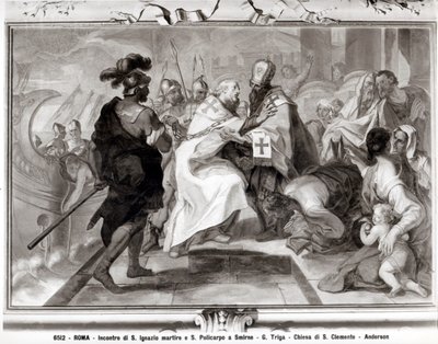 Møtet mellom St. Ignatius av Antiokia (dc107 e.Kr.) og St. Polycarp av Smyrna (ca.69-c.155 e.Kr.) av Giacomo Triga