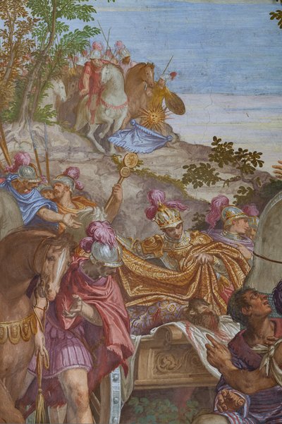 Alexander den store dekker liket av Darius med en kappe, Main Hall av Giambattista (1526 78) Zelotti