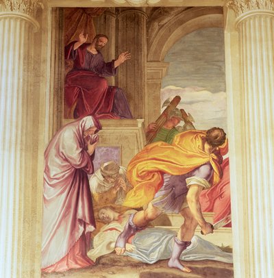 Murder of the Virgin (fresko) av Giambattista (1526 78) Zelotti