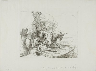 En nymfe med en liten satyr og to geiter, fra Capricci av Giambattista Tiepolo