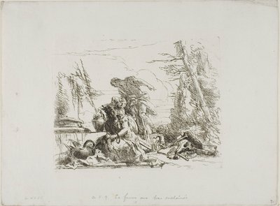 En kvinne med armene i lenker og fire andre figurer, fra Capricci av Giambattista Tiepolo