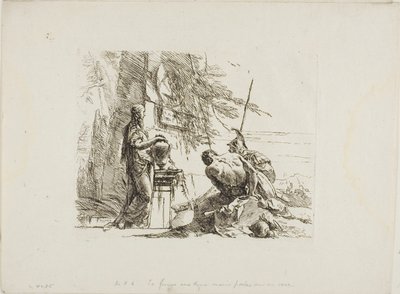 En kvinne med hendene på en vase, soldat og slave, fra Capricci av Giambattista Tiepolo