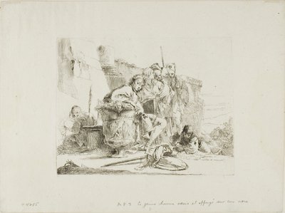 Sittende ungdom lener seg mot en urne, fra Capricci av Giambattista Tiepolo