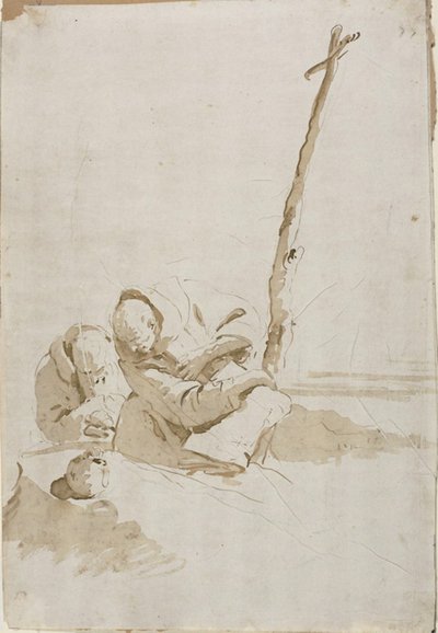 To munker som vurderer en hodeskalle av Giambattista Tiepolo