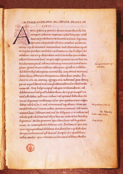 Apograf av Marcus Tullius Cicero (penn og blekk på vellum) av Gian Francesco Poggio Bracciolini