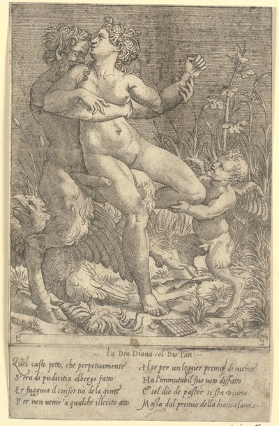 Jupiter forvandlet til Satyr og Diana av Gian Jacopo Caraglio