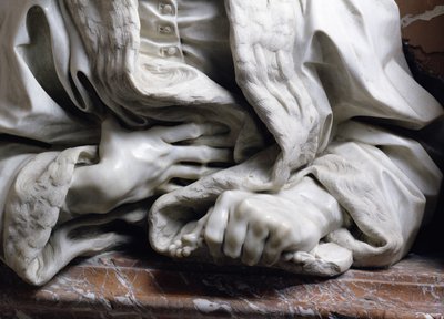 Byste av Gabrielle Fonsecas doktor av pave Innocentius X detalj av hender som holder kappen, fra Fonseca Chapel marmor detalj av 96874 av Gian Lorenzo Bernini