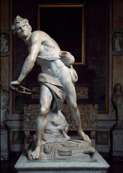 David kaster stenen av slyngen barokkskulptur laget av Gian Lorenzo Bernini dit Le Bernin (1598-1680) av Gian Lorenzo Bernini