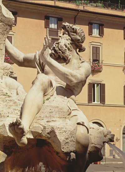 The Fountain of the Four Rivers, detalj av figuren som representerer elven Donau, 1648-51 steindetalj av 96887 av Gian Lorenzo Bernini